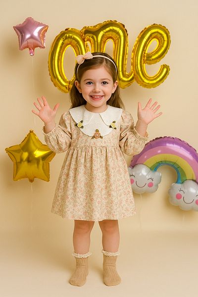 LittlePoffy Κοριτσίστικο φόρεμα με λεπτομέρεια με στάμπα