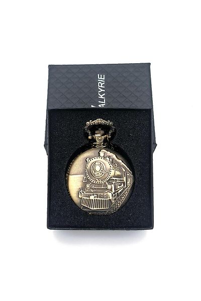 valkyrie Retro Vintage Embossed Smoky Train Exquisite Chain Pocket Watch