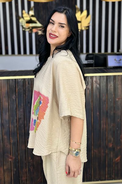 GÖKSEL Papagan Printed Linen Plus Size Bluz