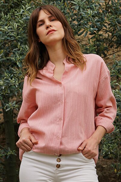 Defne&Apollon İpekçilik Elaia - El Dokuması Pamuk Keten Gömlek - Somon