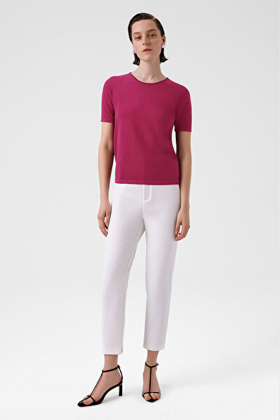 Triko Mısırlı Gül Kurusu Bisiklet Yaka Kısa Kollu Kadın Kazak