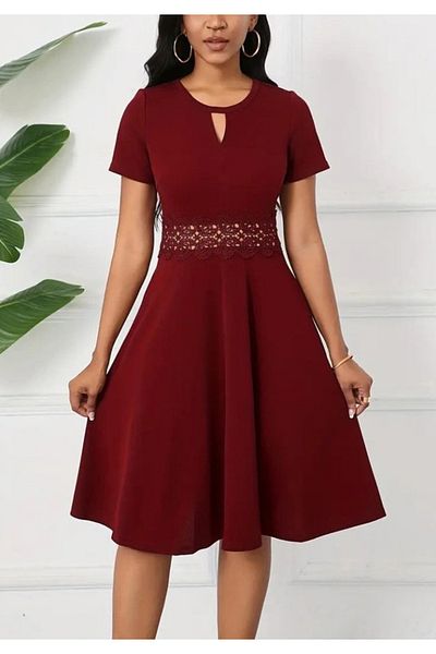 Little Visqon Women's Short Sleeve Round Neck Drop Detail Janjan Dress