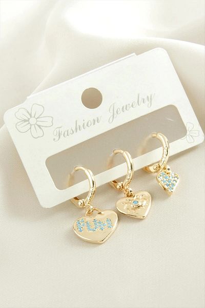 AC BOX 3 Pieces Heart Zircon Stone Earrings