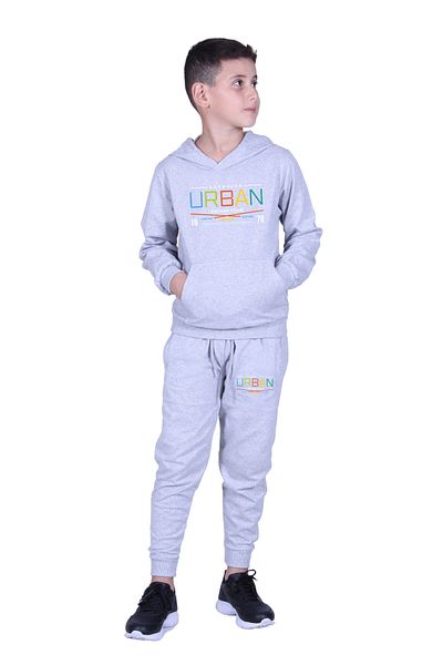 FYK KİDS Boy's Track Suit with Hooded Kangaroo Pocket Urban Text Printed