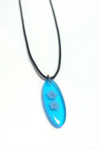 hayalimsah Forget Me Not Flower Oval Epoxy Necklace