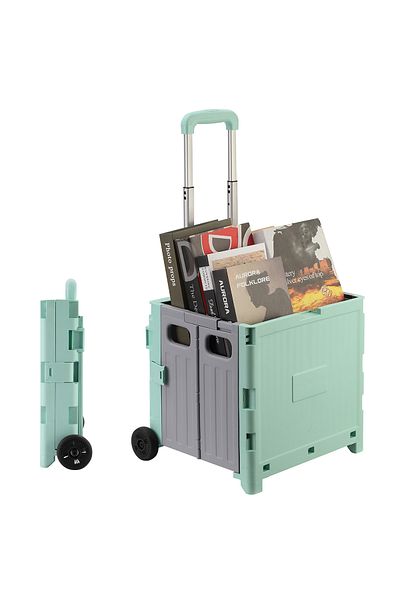 Lawazim awazim Foldable Shopping Cart – 2-Wheel Collapsible Trolley with Lid, Lock, and Telescopic Handle
