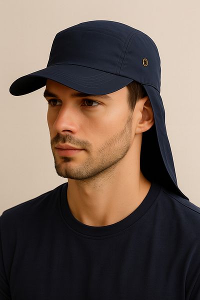 CosmoOutlet Navy Blue Legionnaire Hat for Land with Uv Protection Summer Ensele and Long Visor