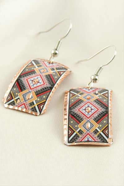AC BOX Rectangle Copper Earrings