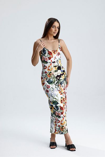 Sense Slit Strap Lycra Viscose Dress |   Elb35782 Sunflower Pattern