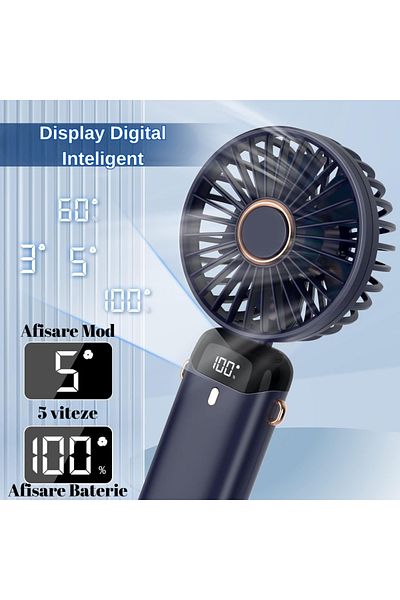 SprintMag Ventilator Portabil de Birou Mana Gat 3 trepte de viteza Acumulator Incarcare USB Suport Telefon
