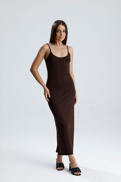 Sense Φόρεμα Lycra Viscose με λουράκι με σχισμή |   ELB35782 Καφέ