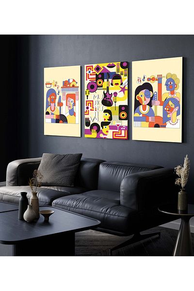 Hagen Pictură de perete cu aspect de cadru Picturi de bucătărie de calitate premium Pictură din 3 piese Pictură modernă Pictură boemă