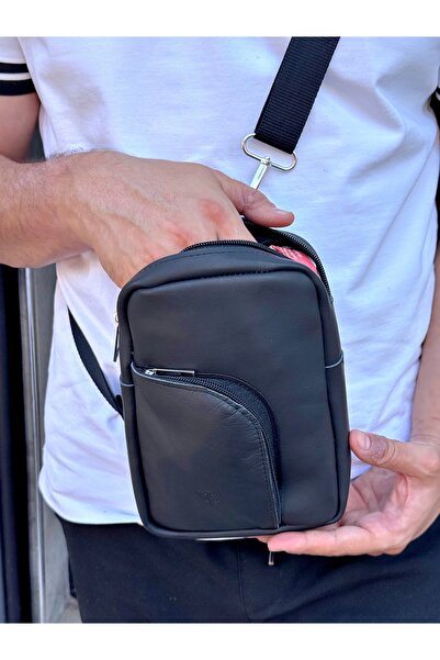 Fil Deri Genuine Leather - Hanger - Front Back Zipper - Shoulder Bag 1011