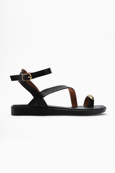Limoya Sandale de damă Anisa Black Cross Strap Flip Flop cu cataramă