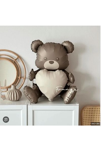 Partifabrik Retro Brown Teddy Bear and 3 Heart Foil Balloons