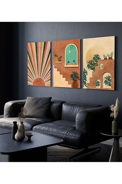 Hagen Tablou de perete cu aspect de cadru Tablou de bucătărie Tablou din 3 piese Tablou modern Tablou boem Calitate premium