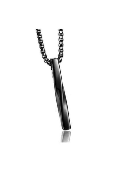 xUPING Men's Necklace with Spiral Pendant, Black Stainless Steel