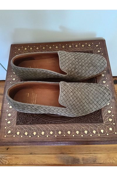 Adolfo Carli Unisex Handmade Genuine Leather Suede Hand-Knit Beige Fine Stitching Genuine Leather Sole Loafer Italian