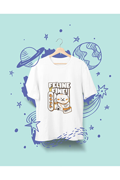 LAYORA Tricou în stil japonez Lucky pisică cu imprimeu – Feline Fine & Paws!