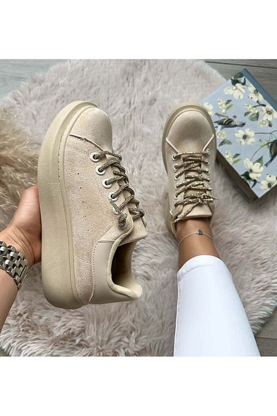 Casual Adidasi dama, casual, din piele ecologica, WW087, Crem