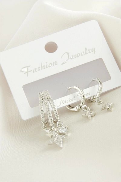 AC BOX 3 Pieces Star Zircon Stone Earrings