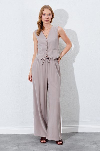 TENA Women's Mink Wide Leg Elastic Waist Trousers