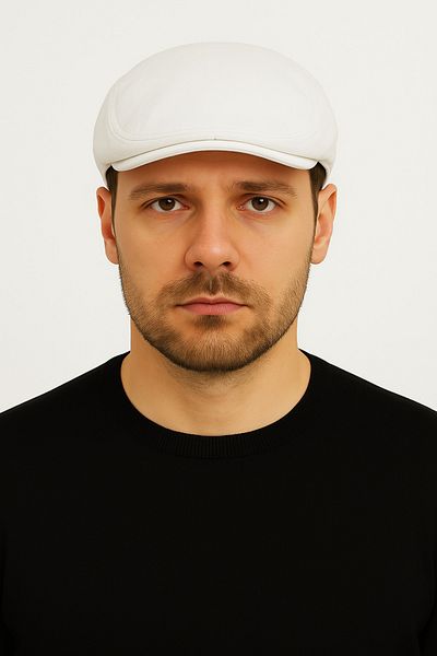 CosmoOutlet Men's White London Flat Model Summer Fabric Stylish and Modern Cap Hat with Elastic Back
