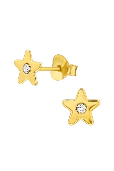 Sophia Collection Children's earrings 925 silver plated with 24k gold, white crystal star model