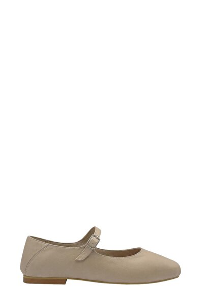 Moulin Shoes حذاء باليه نسائي من الجلد باللون البيج