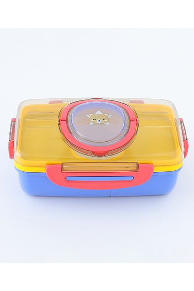 Fab N Funky صندوق غداء للأطفال بتصميم دب، صغير الحجم، خفيف الوزن، سهل الحمل - أزرق وأصفر