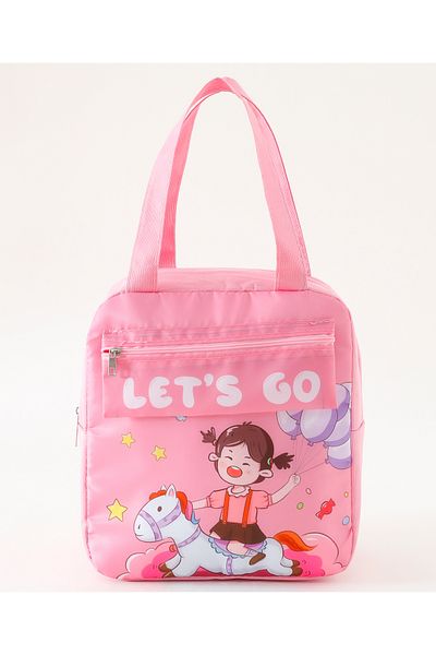 Fab N Funky Letâ€™s Go Themed Lunchbag, Lightweight, Spacious, Easy to Carry, 3 Years+, 22 x 11 x 24 cm - Pink