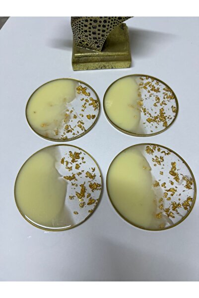 Demet Art Studio Reçineye Hayat Veriyoruz Epoxy Coasters Set of 4 – Cream Col...
