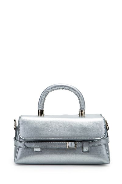 Kukura Belt Detailed Faux Leather Women's Crossbody Bag Nora Silver