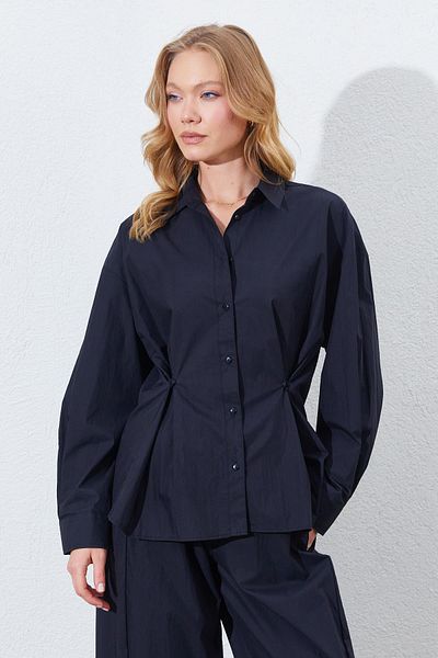 TENA Women's Black Waist Button Detailed Shirt