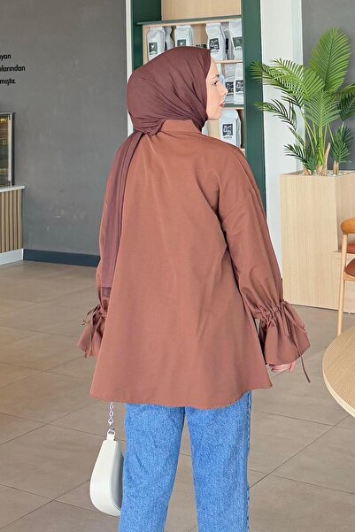 lamelif Sleeve Tunnel Rope Detailed Shirt Bitter Brown