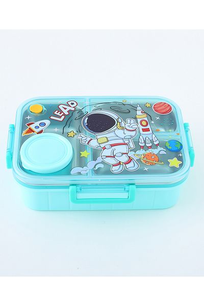 Fab N Funky Kids Lunch Box, Astronaut Themed, Compact, Lightweight, Spacious - Green