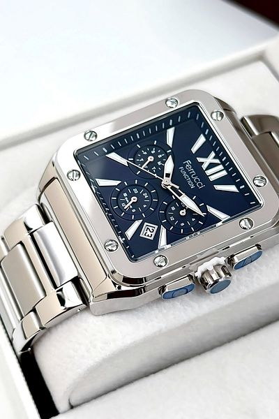 Ferrucci Function Men's Wristwatch Steel Case & Steel Cord Silver-Blue Zmfer188