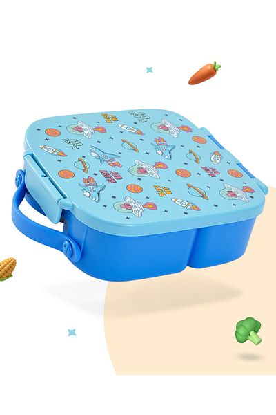 Bonfino Bonfino Lunch Box, Leak-Resistant Seal, Spacecraft Theme, 3 Years+, 1100 mL, Blue
