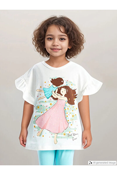 LC Waikiki Lcw Kids Ecru Crew Neck Short Sleeve Baby Girl Blouse and Leggings 2-Piece Set