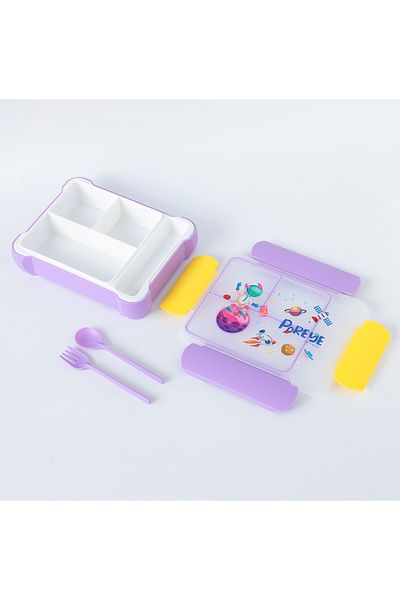 Fab N Funky صندوق غداء بينتو مطبوع صورة فضاء، خالٍ من مادة BPA، مقاوم للتسرب، آمن للاستخدام في الفريزر، مناسب للأطفال من عمر 3 سنوات فما فوق، لون بنفسجي - 3 قطع