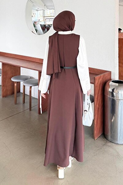 lamelif Λεπτομερές αμάνικο φόρεμα με κουμπί Bitter Brown