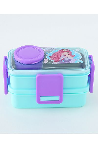 Fab N Funky Mermaid Themed Lunchbox, Two Layers, Compact, Lightweight, 3 Years+, Purple and Green