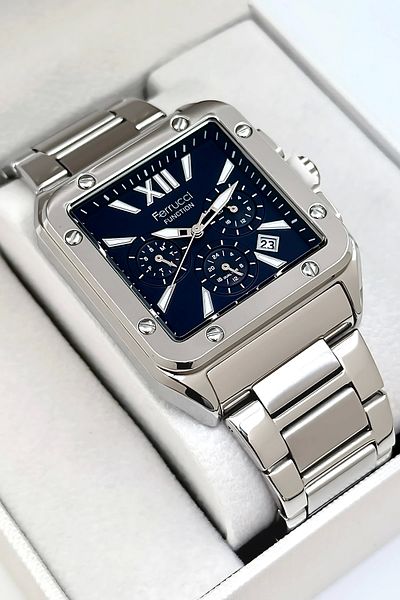 Ferrucci Function Men's Wrist Watch, Steel Band 3Atm Water Resistant Silver-Blue Sdfer168