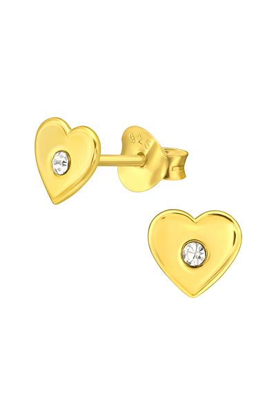 Sophia Collection Children's earrings 925 silver plated with 24K gold, Heart model, with screw and white crystal