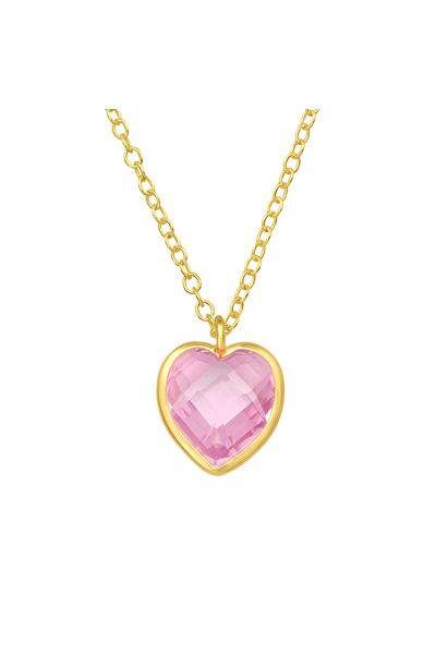 Sophia Collection Colier copii argint 925 placat cu aur 24K cu lant, model Inimioara cu zirconiu premium