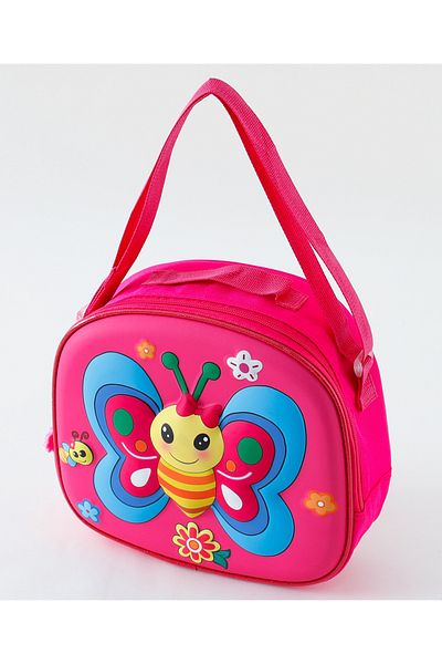 Fab N Funky Butterfly Themed Lunchbag, Durable, Lightweight, Vibrant, 3 Years+, 26 x 8 x 23 cm - Pink