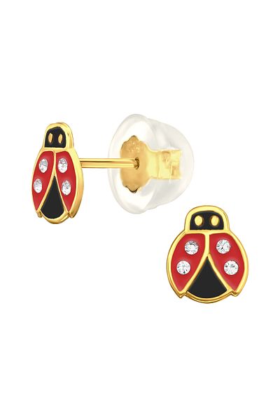 Sophia Collection Children's earrings 925 silver 24K gold plated ladybug pattern with premium crystals