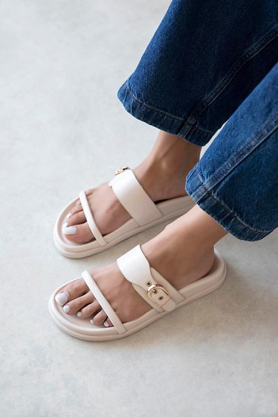 STRASWANS Zeus Γυναικεία Πόρπη Λεπτομέρεια Daily Comfort Δερμάτινες Παντόφλες Μπεζ