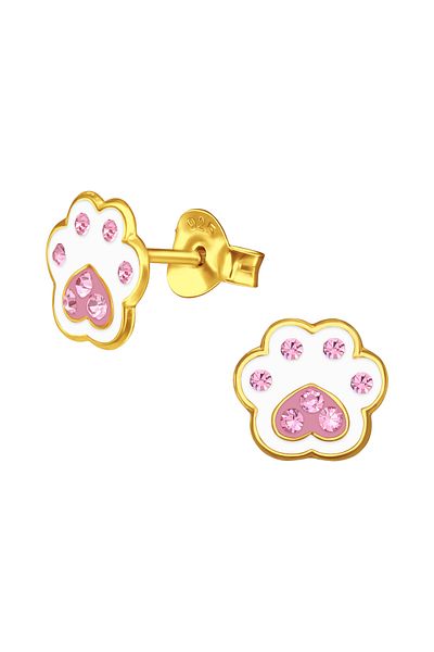 Sophia Collection Children's earrings 925 silver plated with 24K gold, golden foot model with crystals