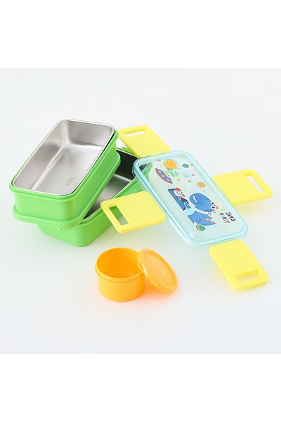 Fab N Funky صندوق غداء بتصميم ديناصور، طبقتين، صغير الحجم، خفيف الوزن، مناسب للأطفال من عمر 3 سنوات فما فوق، 18.5 × 10.8 × 11.1 سم - أخضر